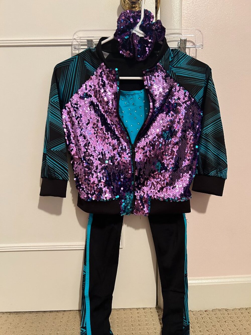 Weissman Girl's Hip Hop Dance Costume Blue/Purple Flip Sequined Jacket/Leggings